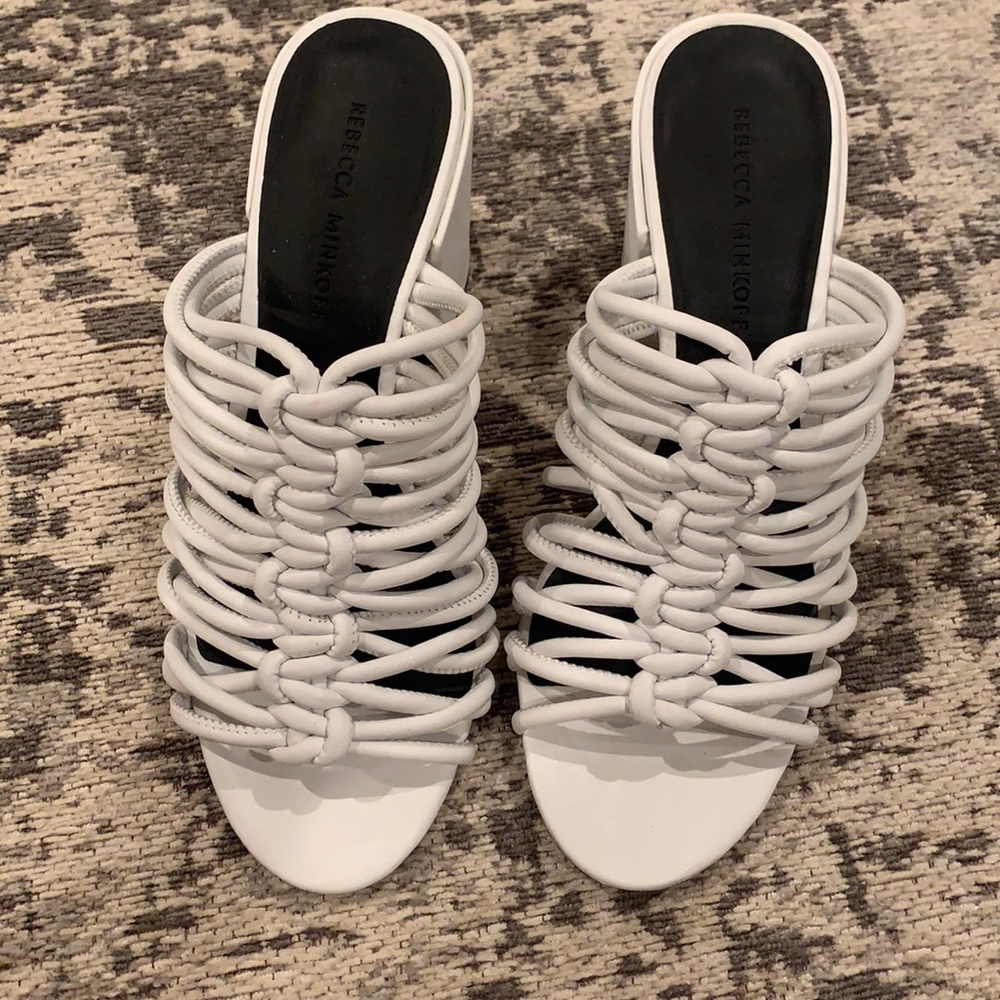 White heeled mules